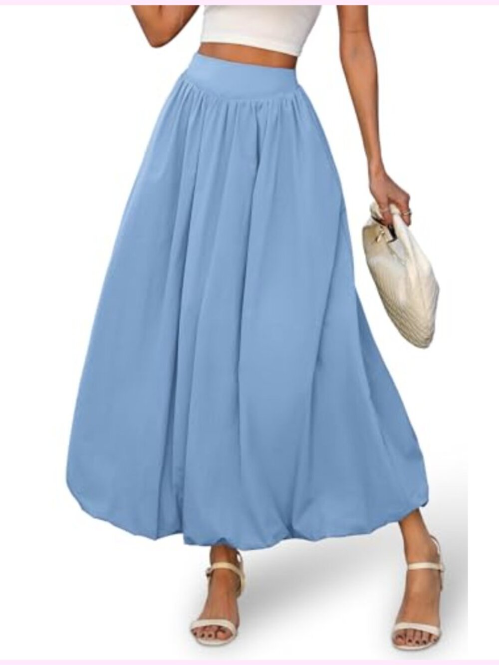 Women's Bubble Maxi Skirt with Pockets, Y2K Flowy A-Line Long Ruffle Skirt